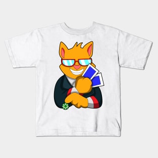 Cat at Poker with Cards & Poker chip Kids T-Shirt